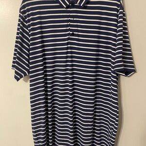 Drake Navy and White Striped Polo Shirt